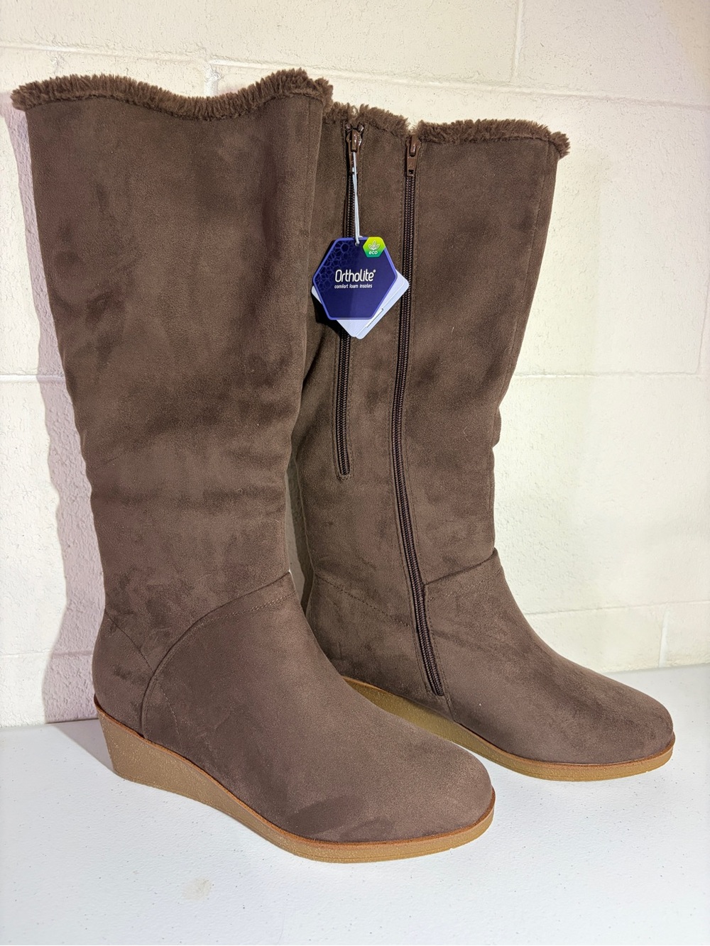 Aerosoles Brown Knee High Wedge Boots Size 10 w/ Ortholite Insole New with Tags